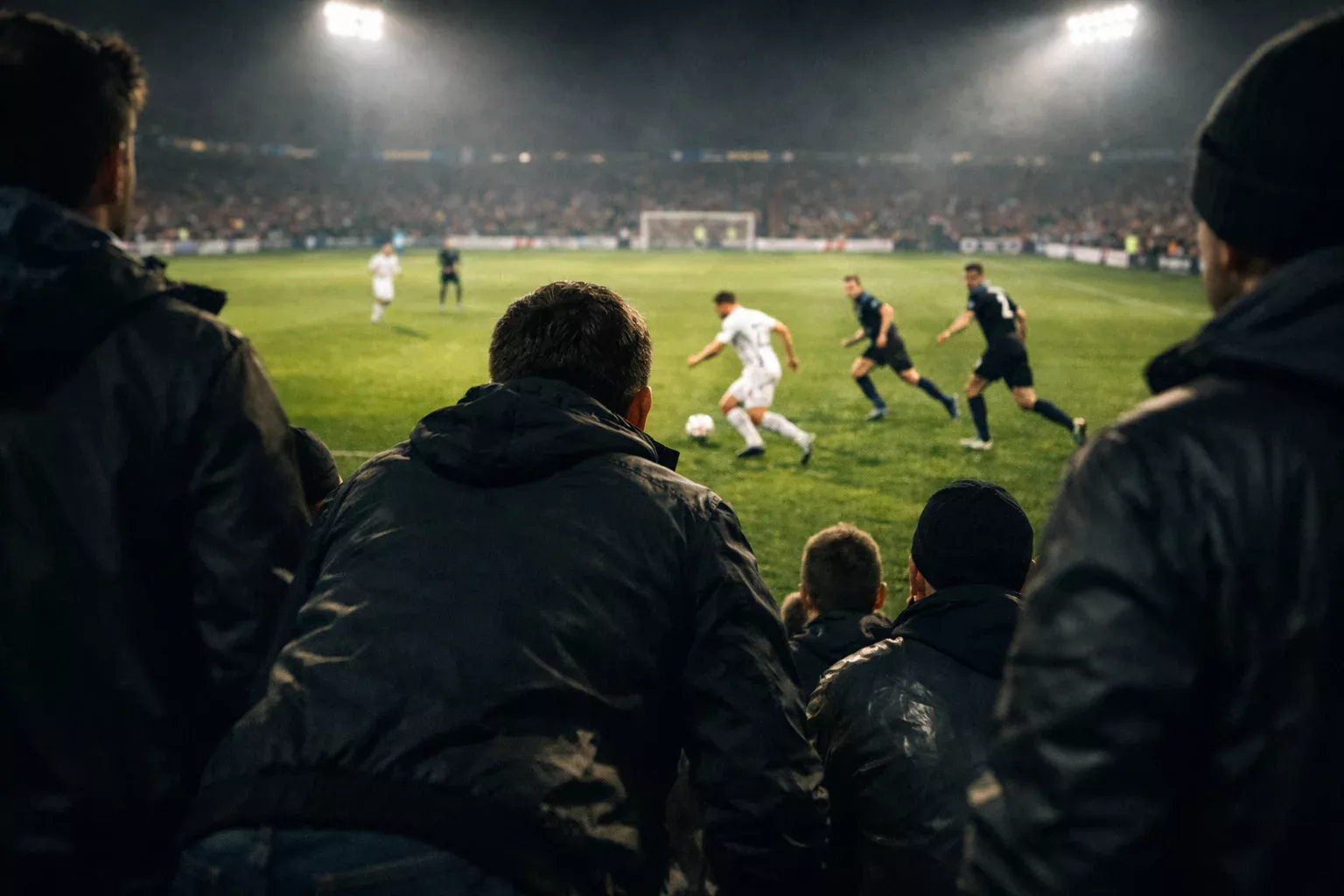 Aficionado siguiendo un partido de fútbol en vivo con atención intensa