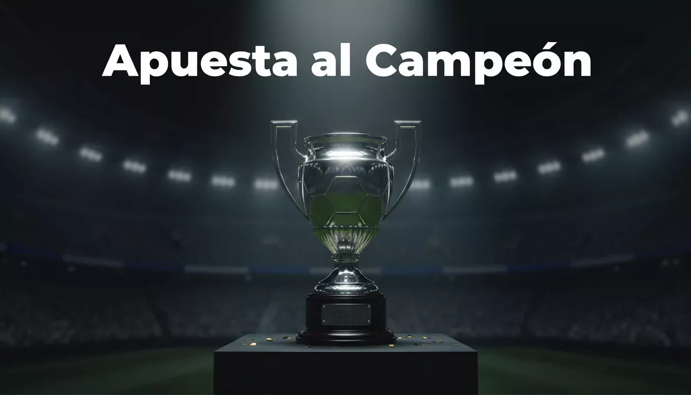 Trofeo de campeón de liga de fútbol iluminado sobre un pedestal