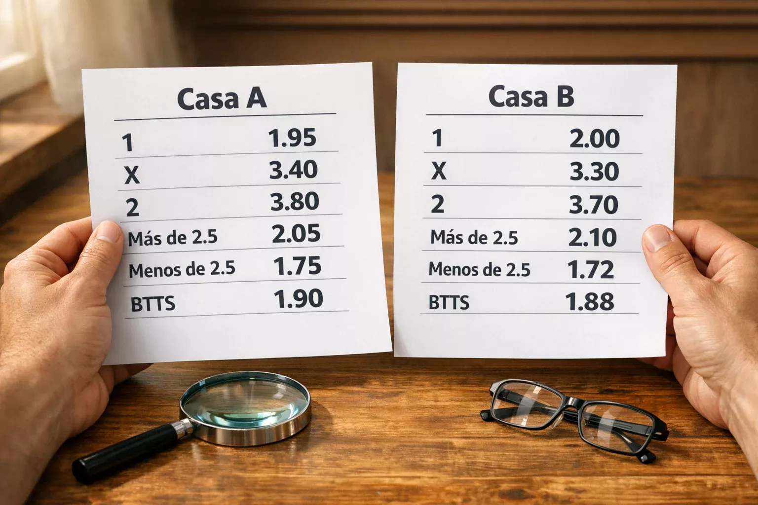 Persona comparando números y datos en varios documentos impresos