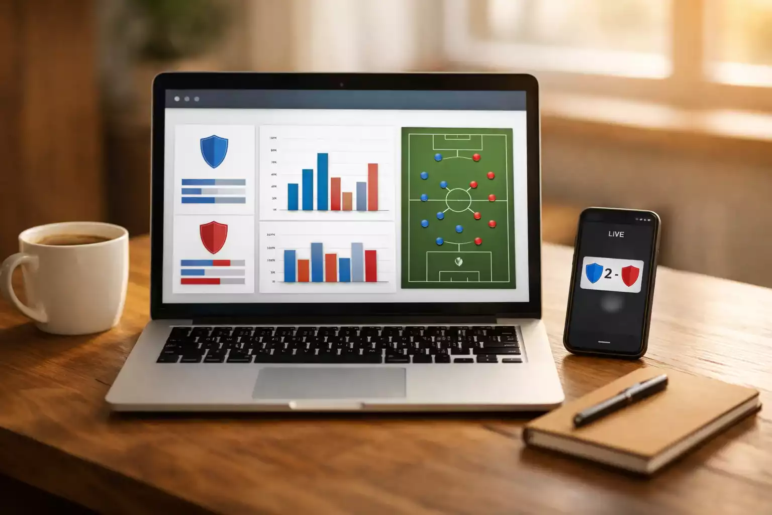 Pantalla de ordenador mostrando plataforma de análisis deportivo con datos de equipos