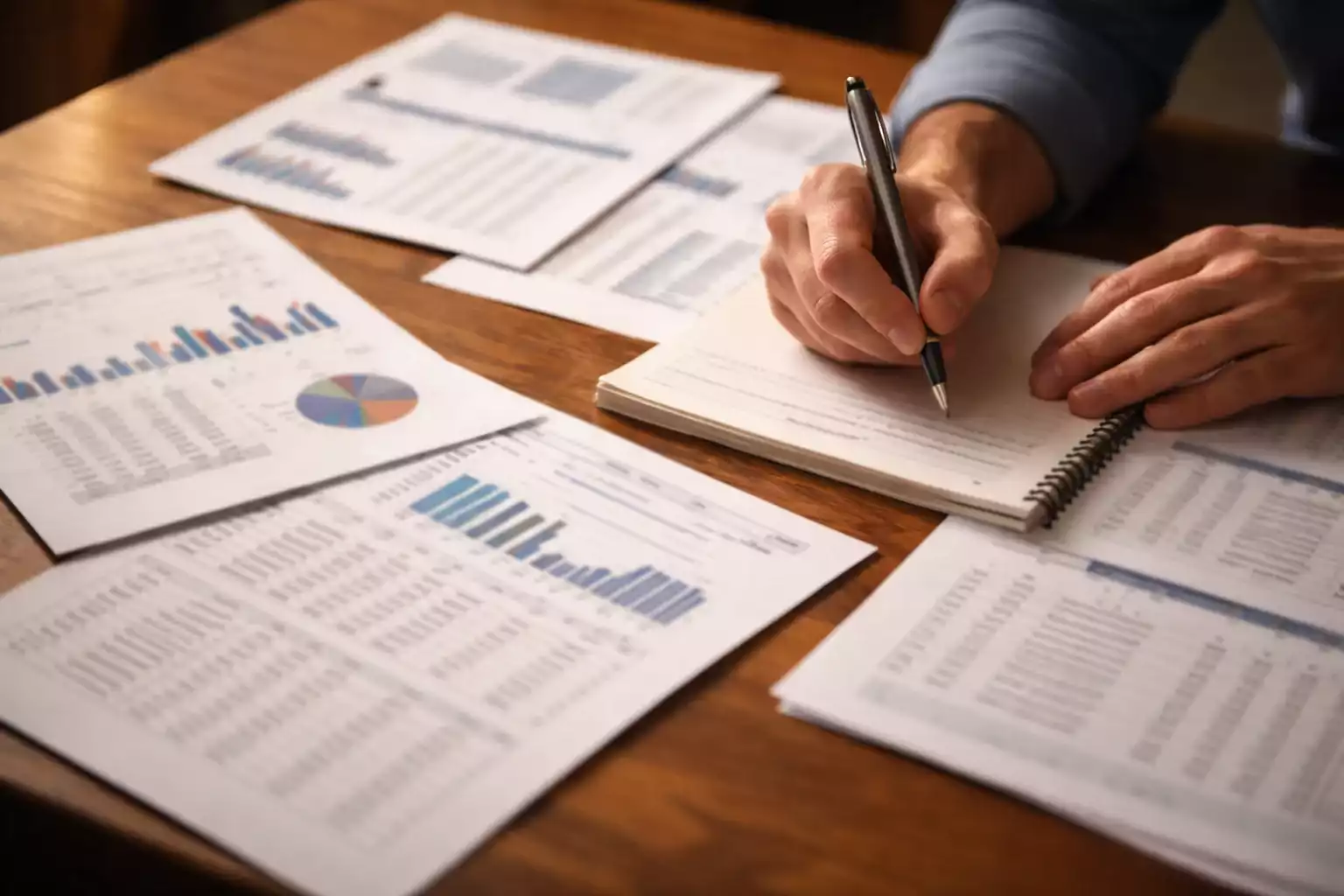Persona tomando notas mientras analiza datos deportivos en papel