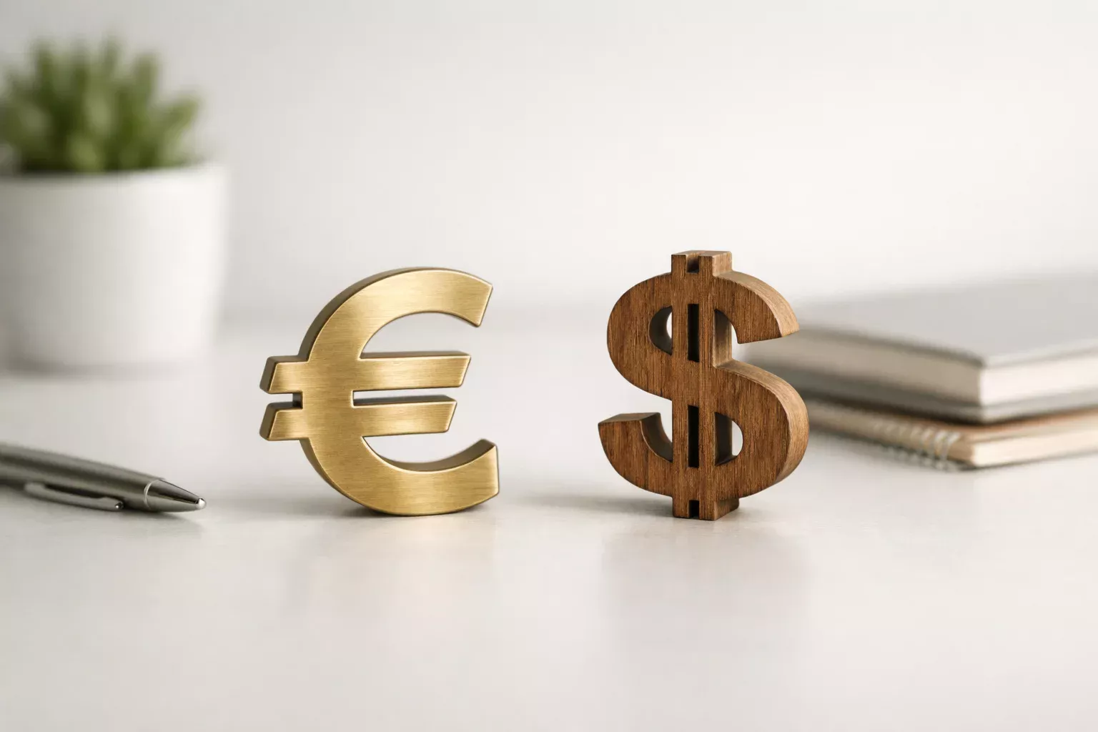 S&iacute;mbolos de euro y d&oacute;lar representando gesti&oacute;n financiera