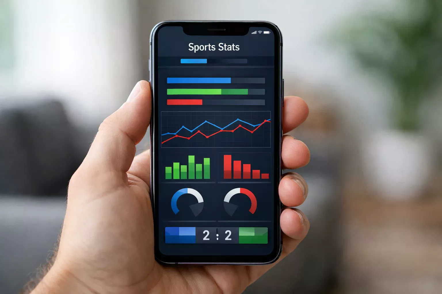 Mano sosteniendo smartphone mostrando aplicaci&oacute;n deportiva
