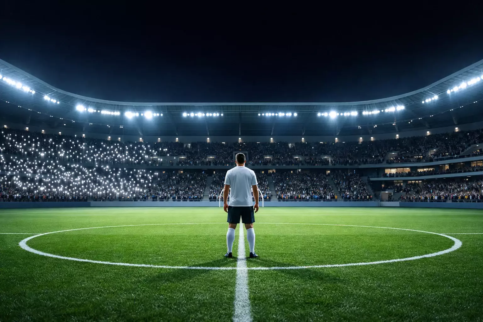 Estadio francés de Ligue 1 con iluminación nocturna y ambiente vibrante