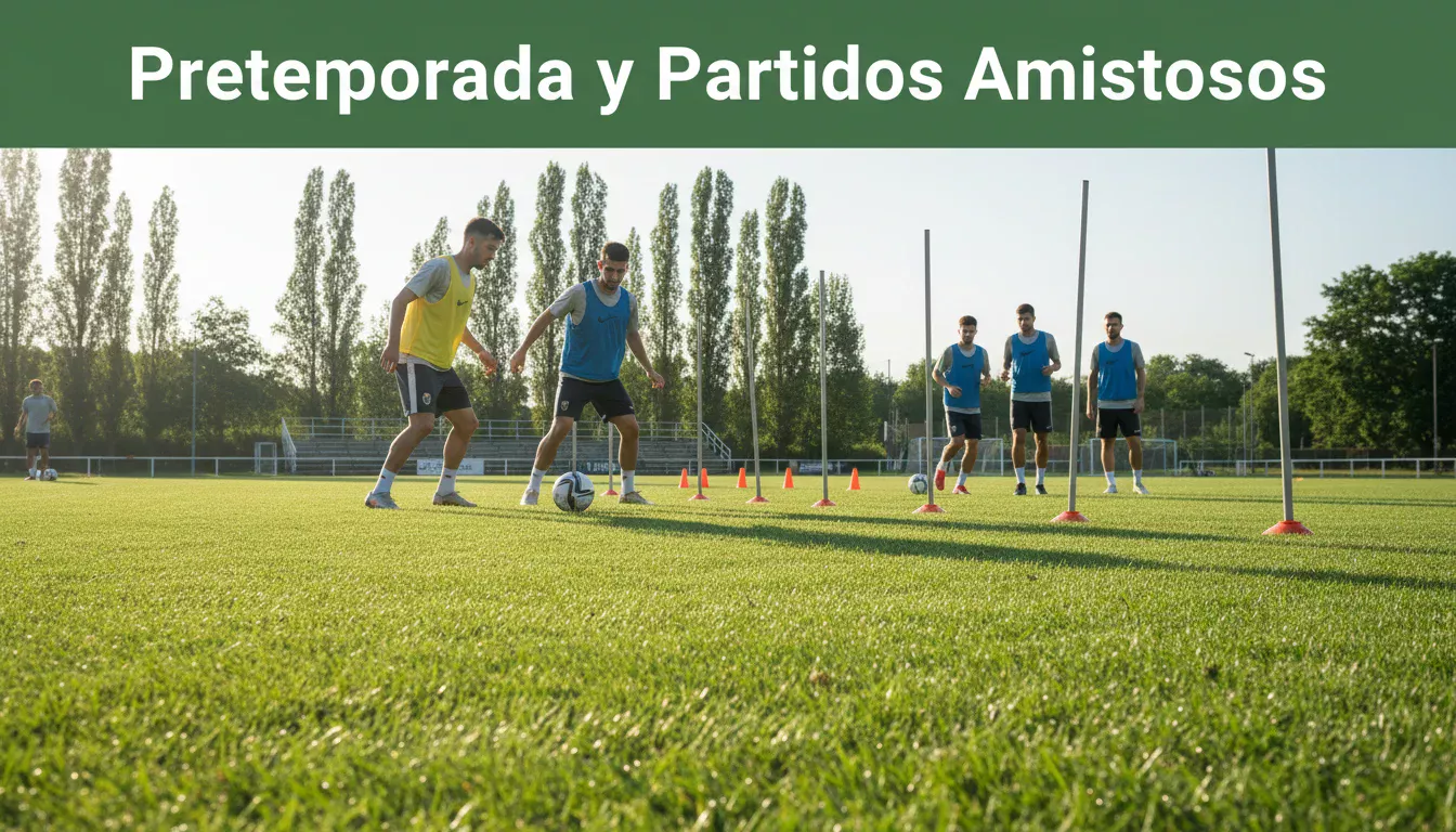 Jugadores de fútbol entrenando en un campo durante la pretemporada de verano